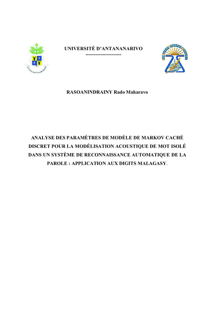 Reconnaissance automatique de mot isolé: modélisation par MMC discret