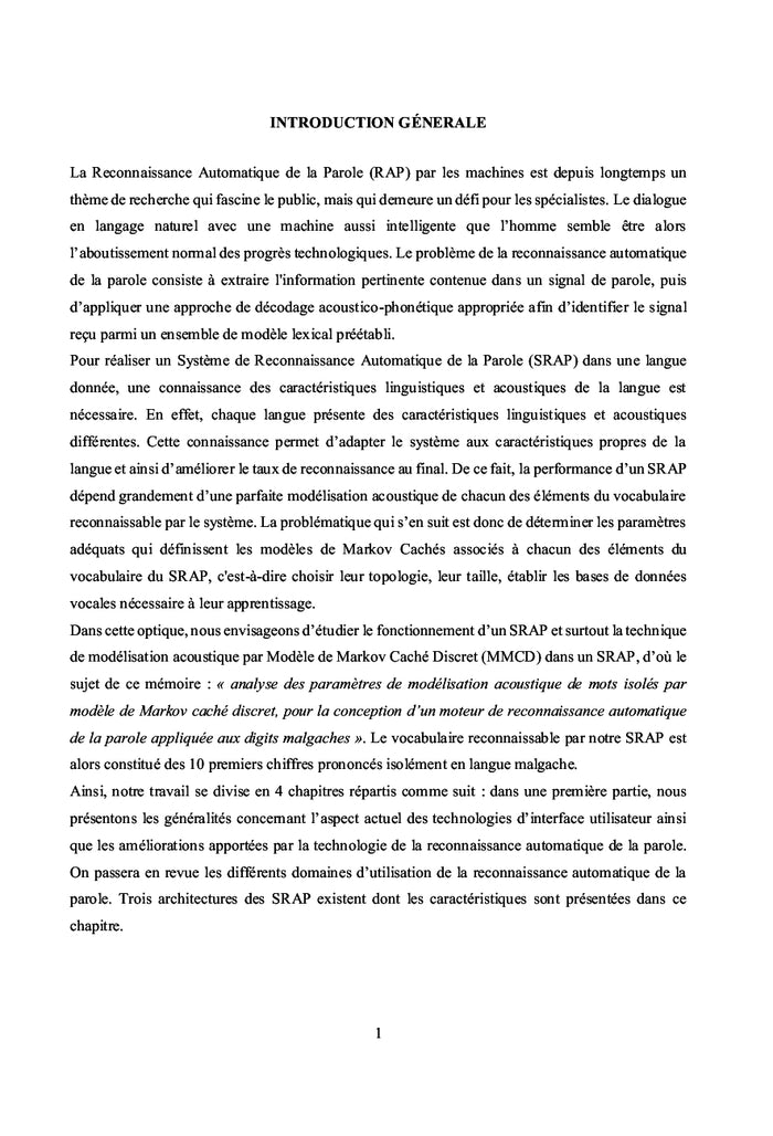 Reconnaissance automatique de mot isolé: modélisation par MMC discret