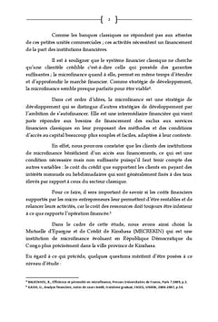 Microfinance et financement de Micro entreprises en RD Congo