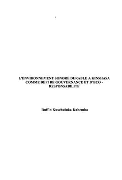 L'ENVIRONNEMENT SONORE DURABLE A KINSHASA