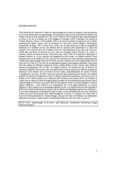 Rôle de la syllabe chez l'apprenti lecteur