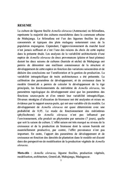 Modelisation de l'architecture et de la production d'Acmella oleracea