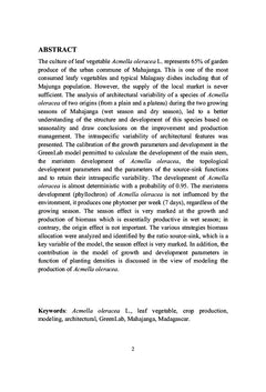 Modelisation de l'architecture et de la production d'Acmella oleracea