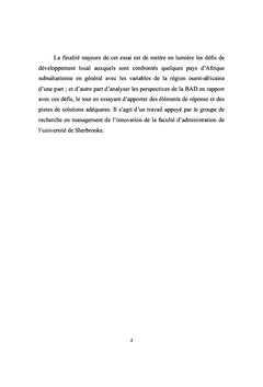 Défis de développement local en Afrique subsaharienne