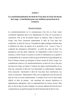 Constitutionnalisation du droit de l'eau et Souveraineté des Etats