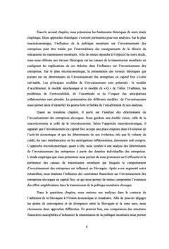 Politique monetaire et investissements des entreprises en Slovaquie