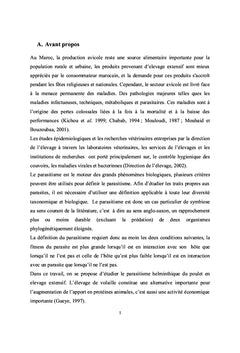 Parasite helminthique du poulet d'elevage extensif