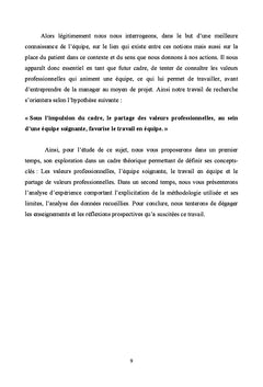 Valeurs professionnelles et equipe soignante
