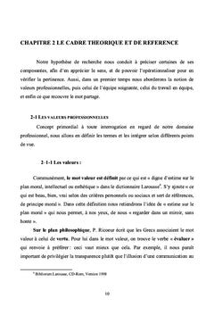 Valeurs professionnelles et equipe soignante