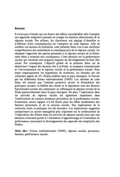Les determinants de la reponse sociale et la performance sociale
