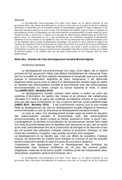 Gestion de l'eau et développement durable dans le Monde