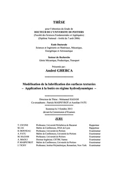 Modélisation de la lubrification des surfaces texturées