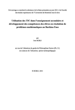 Usage des TIC en mathématiques dans le secondaire au Burkina Faso
