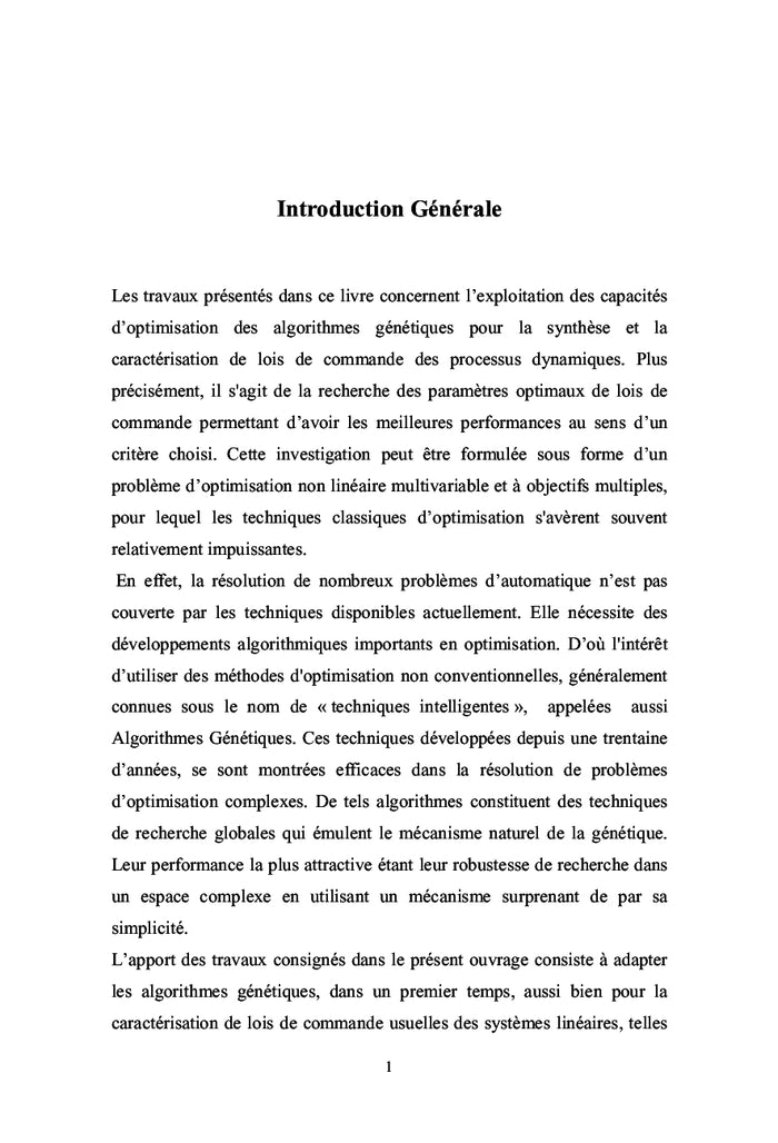Algorithmes génétiques appliqués à l'optimisation des lois de commande