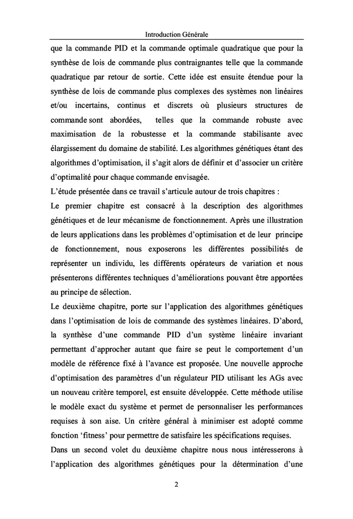 Algorithmes génétiques appliqués à l'optimisation des lois de commande