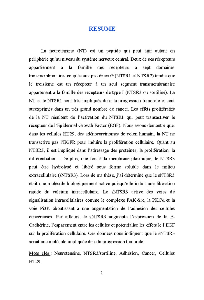Système neurotensinergique et cancer