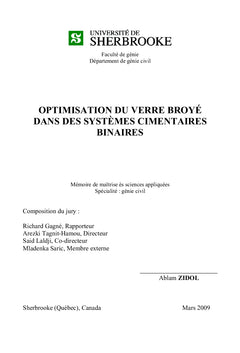 Optimisation du verre broyé dans des systèmes cimentaires binaires