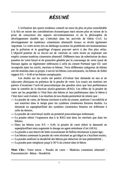 Optimisation du verre broyé dans des systèmes cimentaires binaires