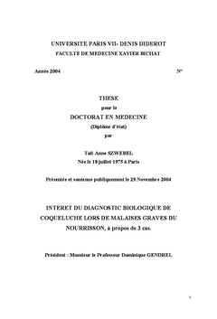 Coqueluche et malaises graves du nourrisson