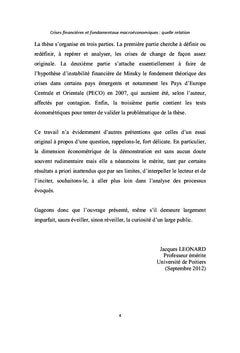 Crises financières et fondamentaux macroéconomiques, quelle relation?