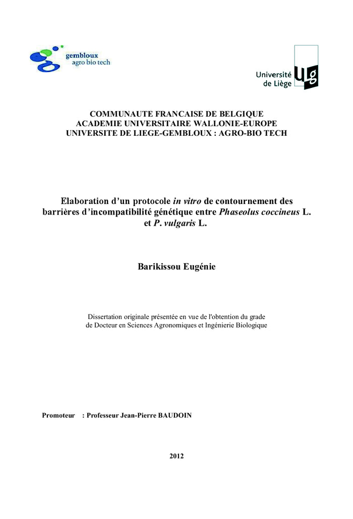 Sauvetage in vitro d'embryons globulaires dans le genre phaseolus