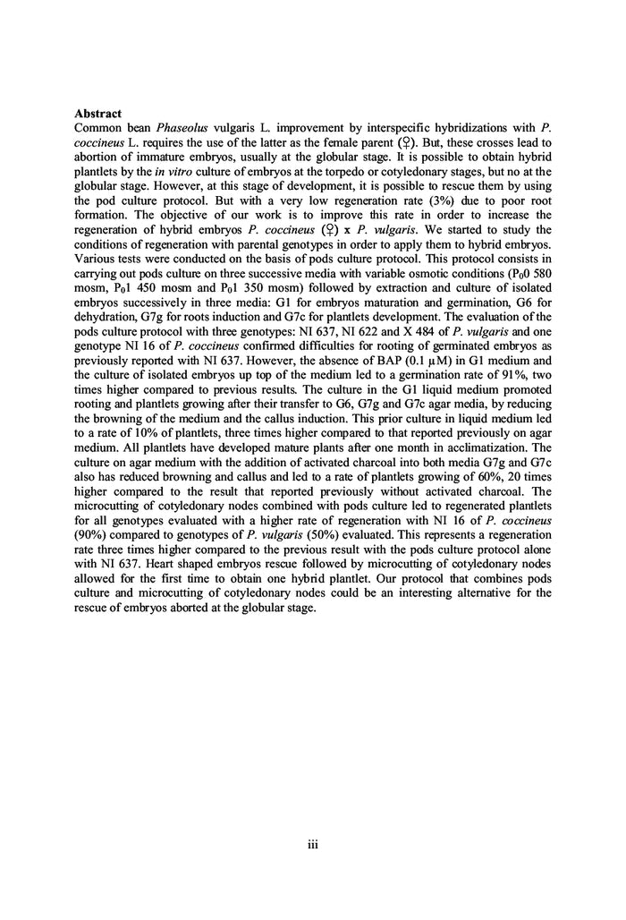 Sauvetage in vitro d'embryons globulaires dans le genre phaseolus