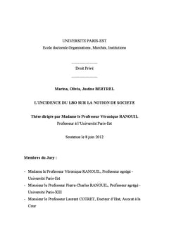 L'incidence du lbo sur la notion de société