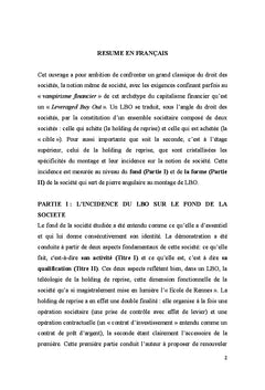 L'incidence du lbo sur la notion de société