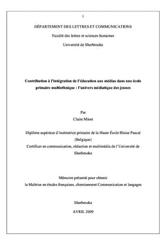 Contribution à l intégration de l éducation aux médias