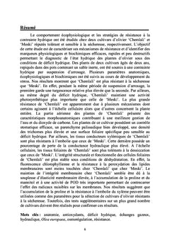 L'olivier (olea europaea l.) et la sécheresse