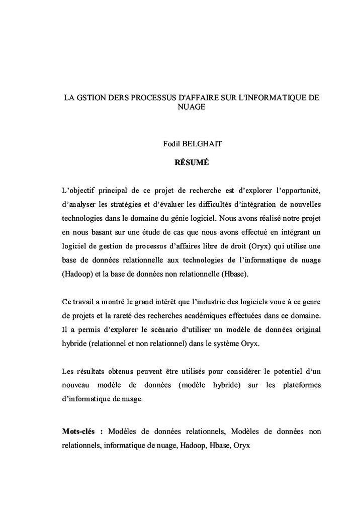 La gestion des processus d'affaires sur l'informatique de nuage