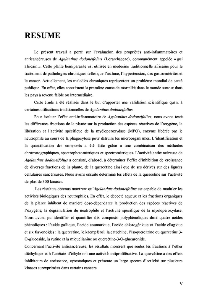 Etude des propriétés de agelanthus dodoneifolius (loranthaceae)