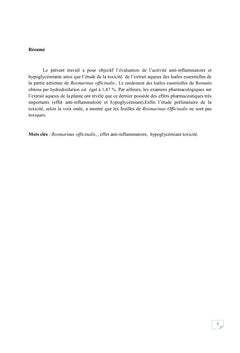 L'étude pharmacologiques (effet anti-inflammatoire et hypoglycémiant)