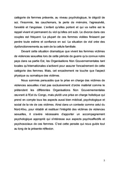 Vécu psychoaffectif des femmes victimes de violence sexuelle au Kivu