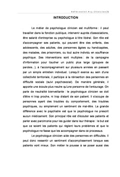 Référentiel du métier et des compétences d'un psychologue clinicien