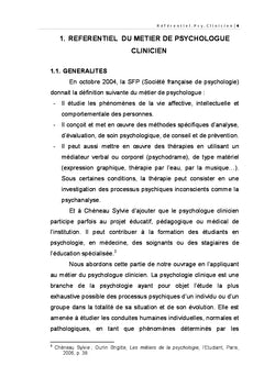 Référentiel du métier et des compétences d'un psychologue clinicien