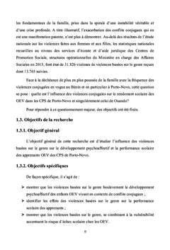 Influence des VBG sur la performance scolaire des apprenants