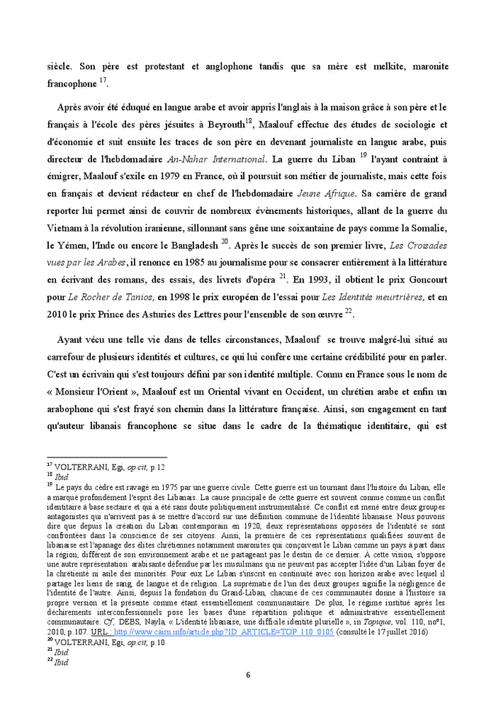 Le conflit identitaire chez Amin Maalouf