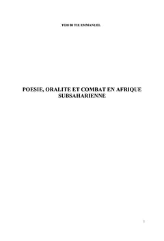 Poesie, Oralite et Combat en Afrique Subsaharienne