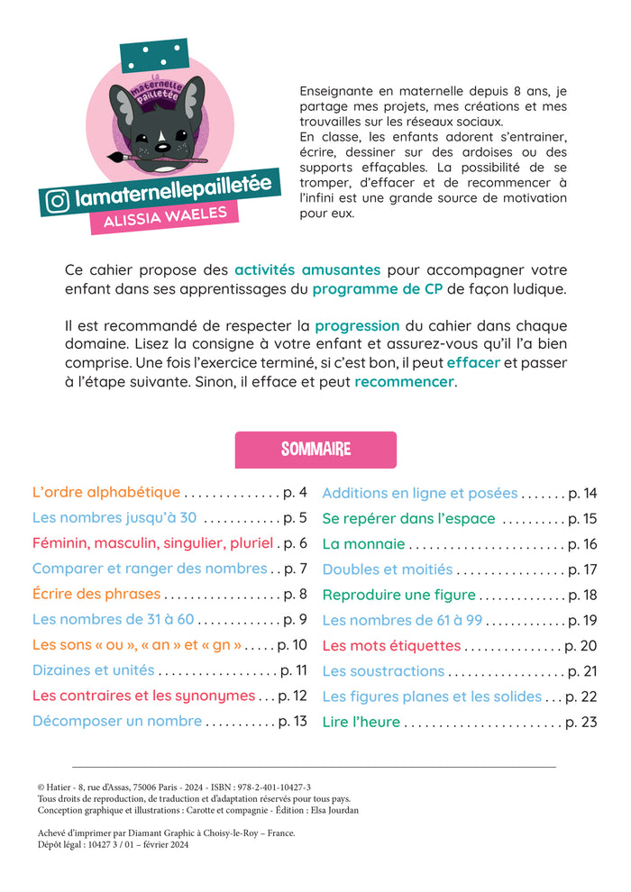 Mes activités effaçables CP