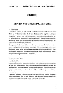Matériaux Dentaires: Description, Usure et Fatigue