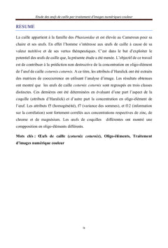 Etude des oeufs de cailles par traitement d'images numeriques couleur