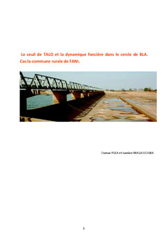 Le Seuil de Talo et la dynamique foncière dans le cercle de Bla