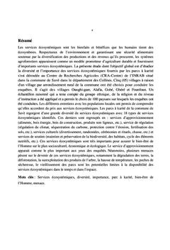 Services écosystémiques fournis par les parcs à karité au Centre-Bénin