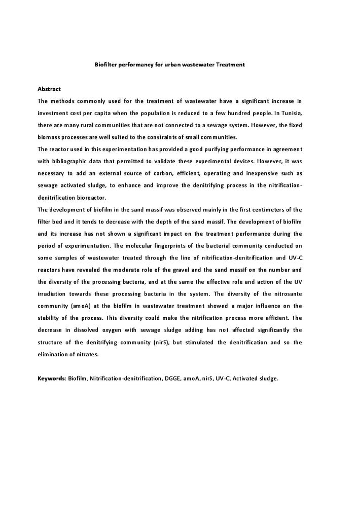Performance d'un biofiltre pour le traitement des eaux usées