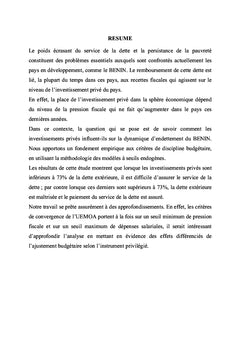 Investissement privé et soutenabilité de la dette souveraine du Bénin
