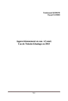 Approvisionnement en eau à Lomé: Cas de Tokoin-Gbadago en 2013