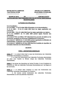 Avant projet de statut des fonctionnaires des C.T.D. au Cameroun
