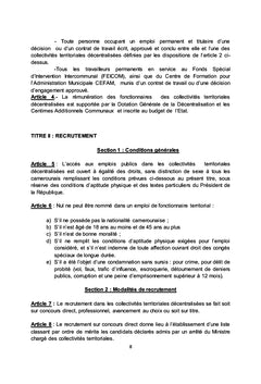 Avant projet de statut des fonctionnaires des C.T.D. au Cameroun