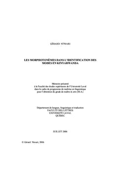 Les morphotonèmes dans l'identification des modes en kinyarwanda